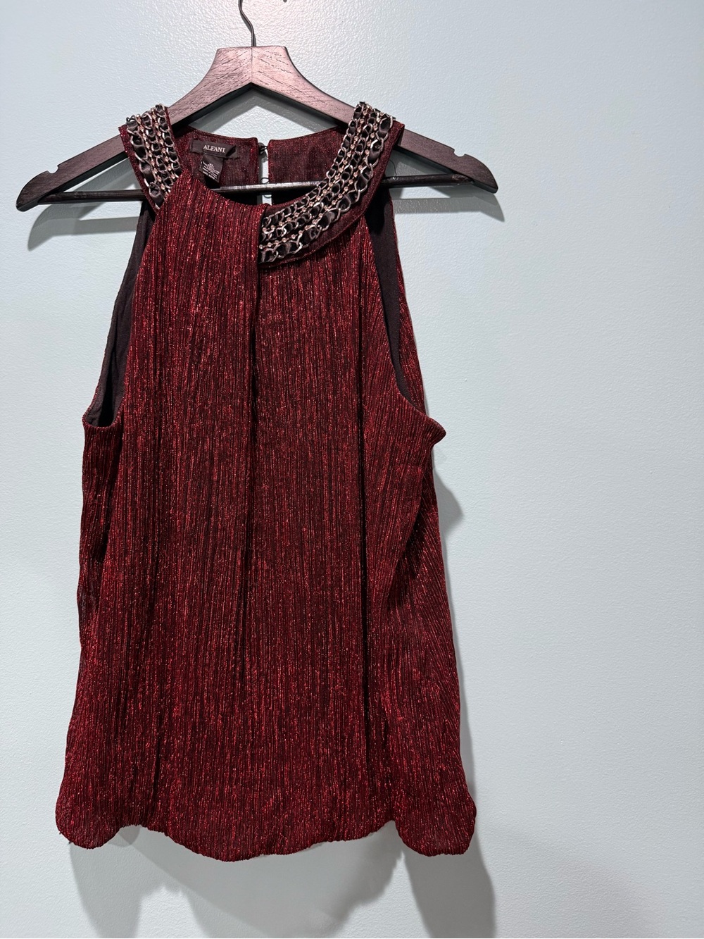 Alfani Metallic Burgundy Sleeveless Chain-Accent Camisole